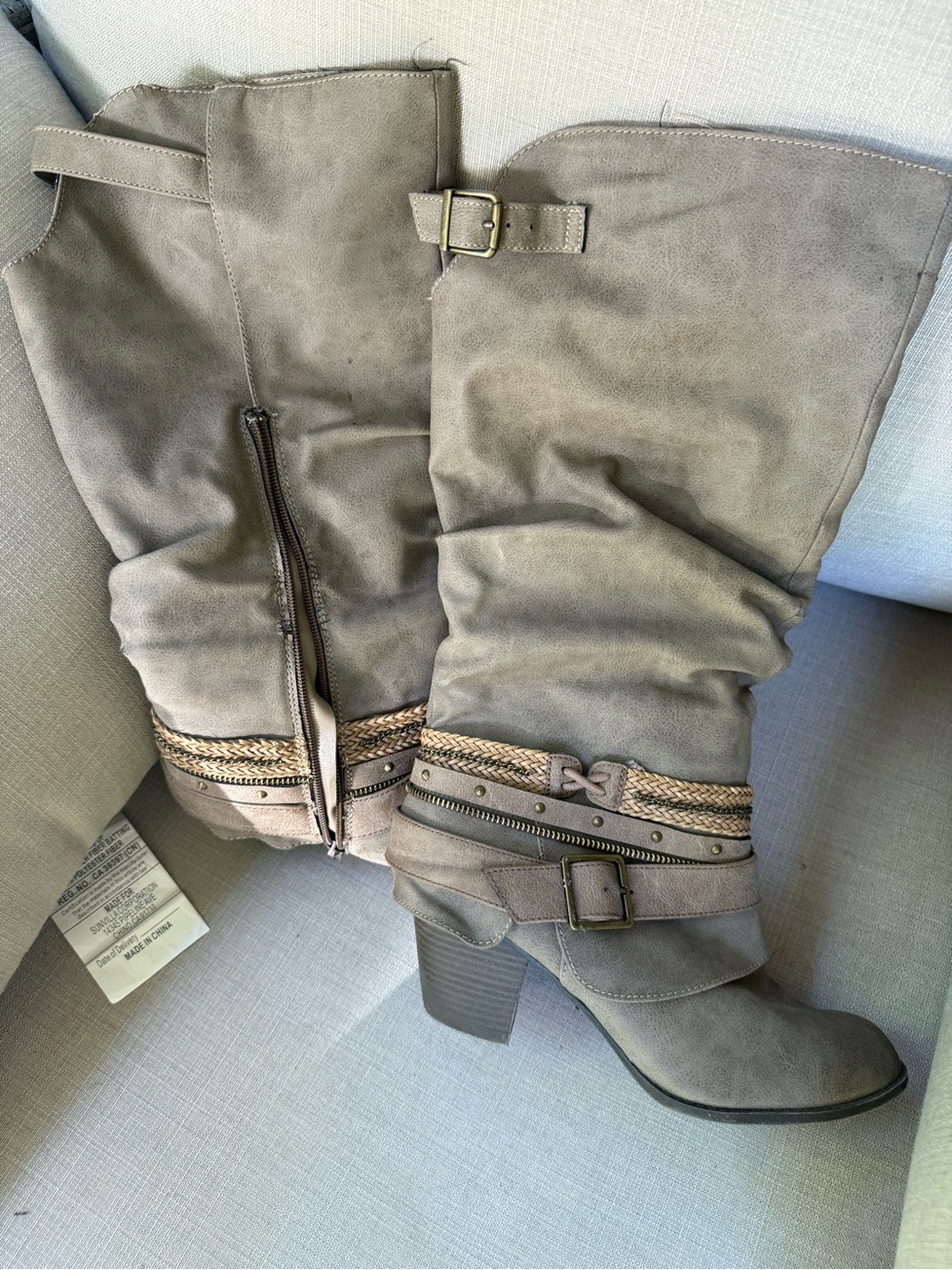 Jellypop Taupe Slouchy Mid-Calf Heeled Boots